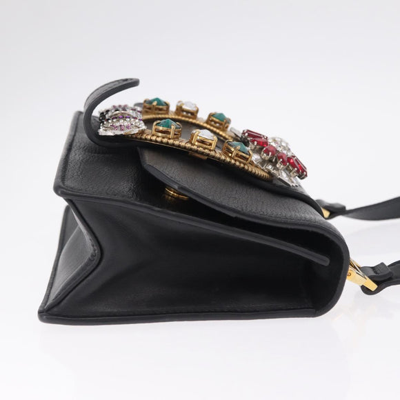 Miu Miu Madras Shoulder Bag Leather Black Gold Auth 210864M