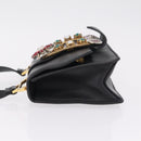 Miu Miu Madras Shoulder Bag Leather Black Gold Auth 210864M-5