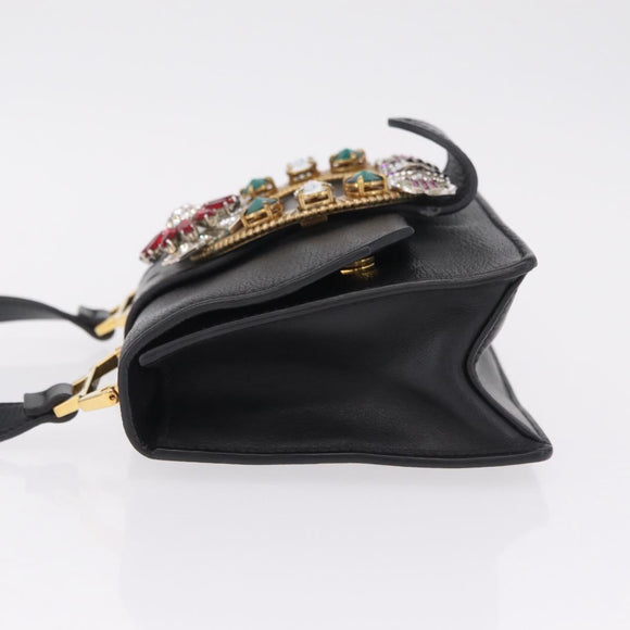 Miu Miu Madras Shoulder Bag Leather Black Gold Auth 210864M