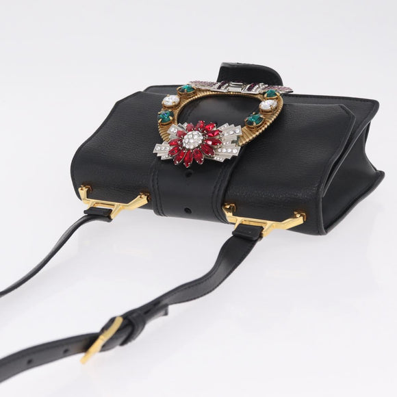 Miu Miu Madras Shoulder Bag Leather Black Gold Auth 210864M