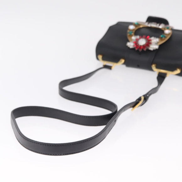 Miu Miu Madras Shoulder Bag Leather Black Gold Auth 210864M