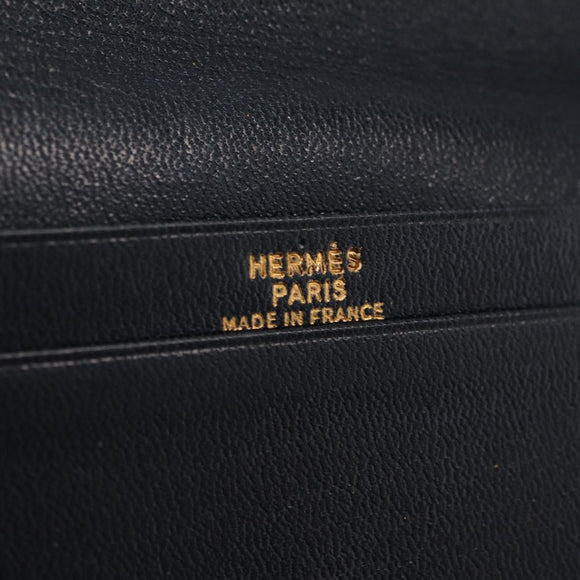 HERMES Bean Long Wallet Leather Black Gold Auth 210865A