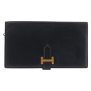 HERMES Bean Long Wallet Leather Black Gold Auth 210865A-2