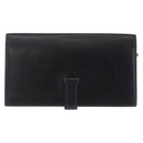 HERMES Bean Long Wallet Leather Black Gold Auth 210865A-3