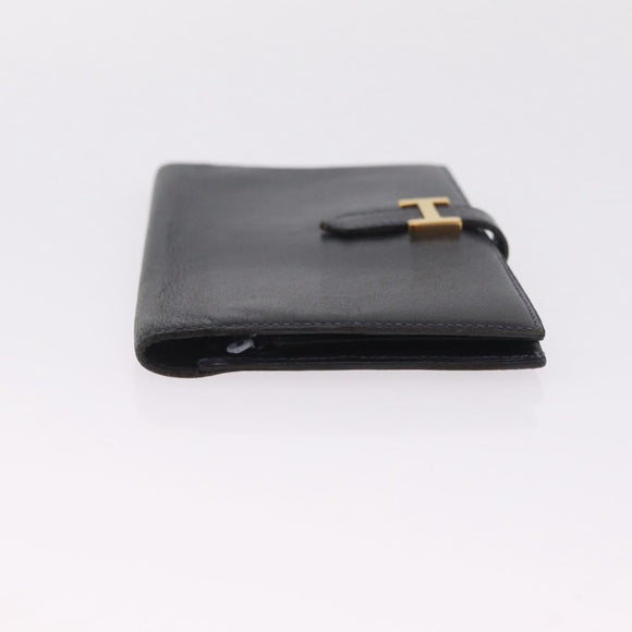 HERMES Bean Long Wallet Leather Black Gold Auth 210865A