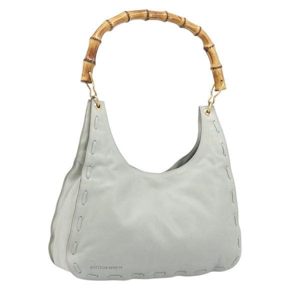 Bottega Veneta Bamboo Shoulder Bag Leather Light Blue Gold Auth 210867A