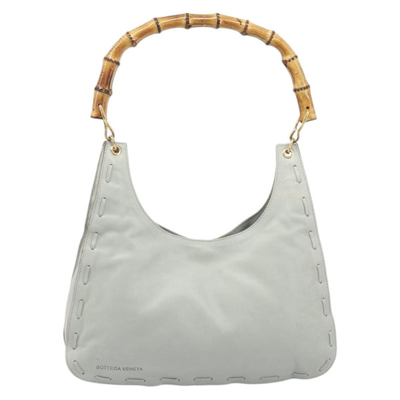 Bottega Veneta Bamboo Shoulder Bag Leather Light Blue Gold Auth 210867A