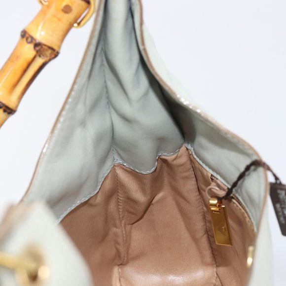 Bottega Veneta Bamboo Shoulder Bag Leather Light Blue Gold Auth 210867A