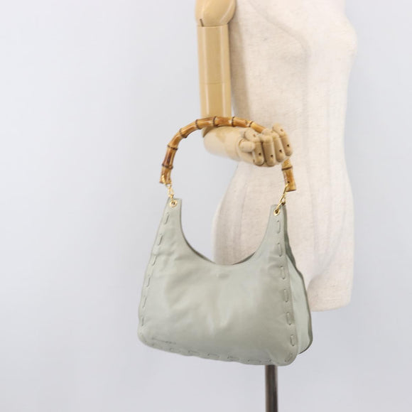 Bottega Veneta Bamboo Shoulder Bag Leather Light Blue Gold Auth 210867A