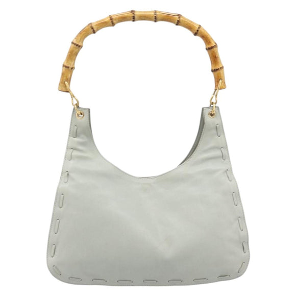 Bottega Veneta Bamboo Shoulder Bag Leather Light Blue Gold Auth 210867A