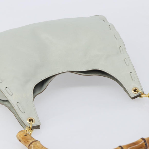 Bottega Veneta Bamboo Shoulder Bag Leather Light Blue Gold Auth 210867A