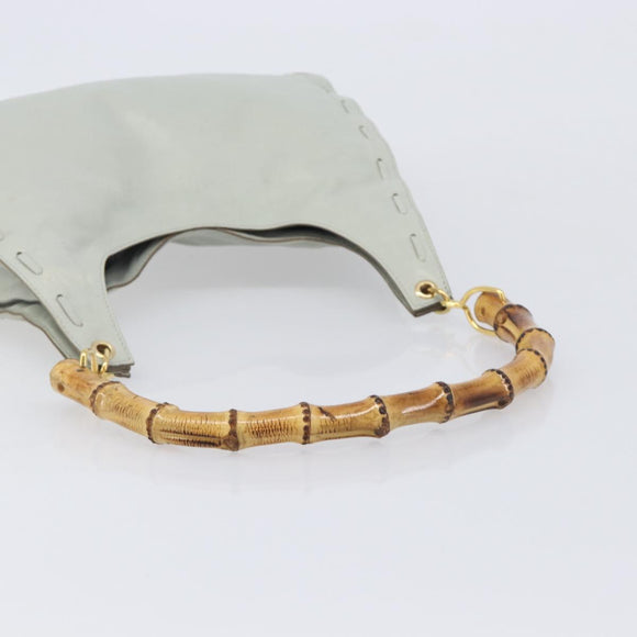 Bottega Veneta Bamboo Shoulder Bag Leather Light Blue Gold Auth 210867A