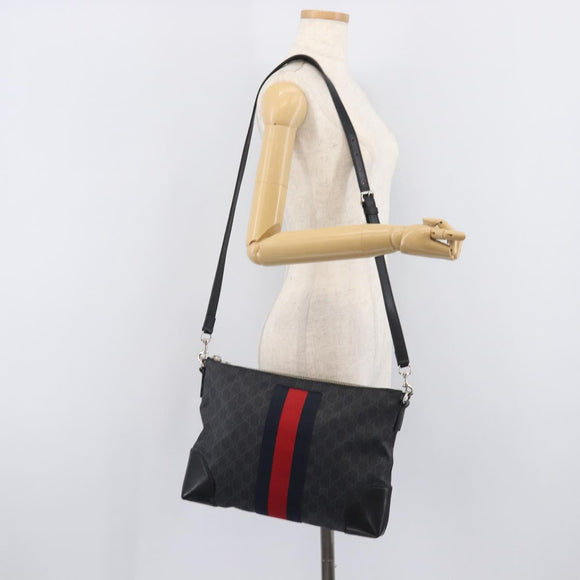 GUCCI GG Supreme Sherry Line Shoulder Bag PVC Black Silver 474139 Auth 210868V