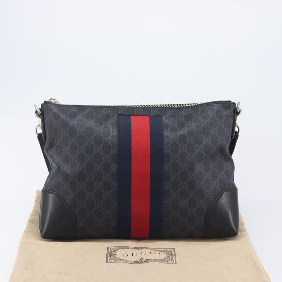 GUCCI GG Supreme Sherry Line Shoulder Bag PVC Black Silver 474139 Auth 210868V