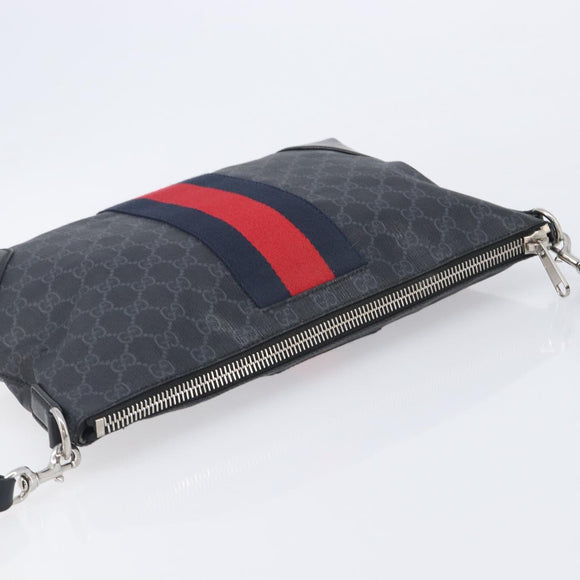 GUCCI GG Supreme Sherry Line Shoulder Bag PVC Black Silver 474139 Auth 210868V