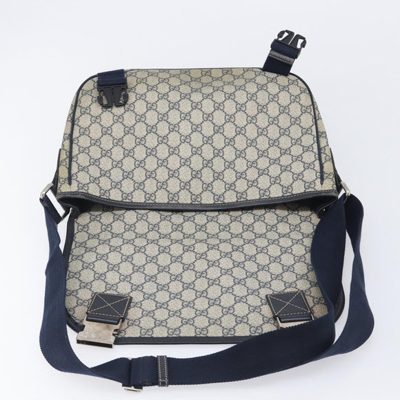 GUCCI GG Supreme Shoulder Bag PVC Navy Silver 201732 Auth 210870A