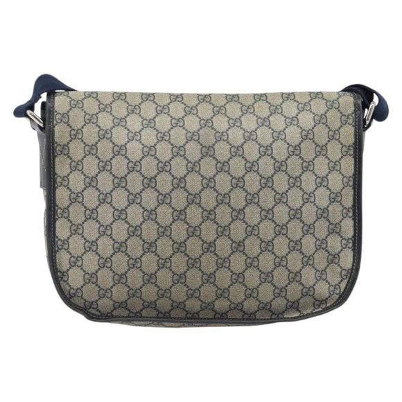 GUCCI GG Supreme Shoulder Bag PVC Navy Silver 201732 Auth 210870A