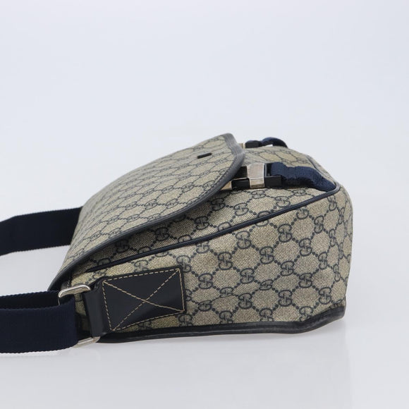 GUCCI GG Supreme Shoulder Bag PVC Navy Silver 201732 Auth 210870A