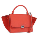 CELINE Trapeze Hand Bag Leather 2way Red Silver Auth 210871A-1