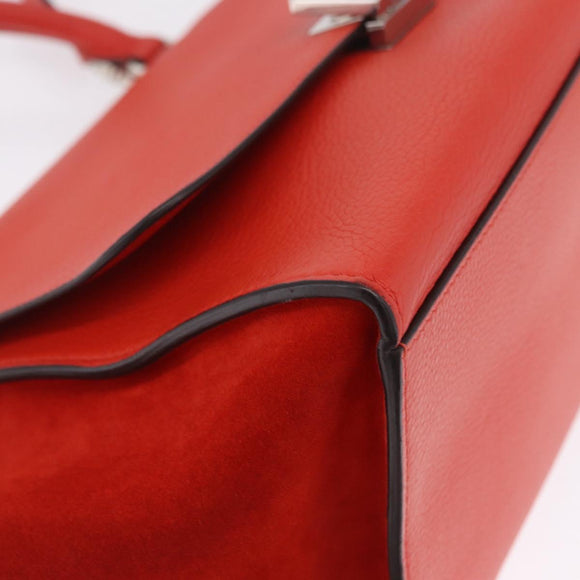 CELINE Trapeze Hand Bag Leather 2way Red Silver Auth 210871A