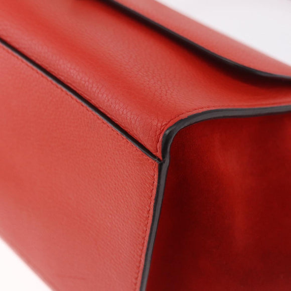 CELINE Trapeze Hand Bag Leather 2way Red Silver Auth 210871A
