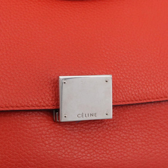 CELINE Trapeze Hand Bag Leather 2way Red Silver Auth 210871A
