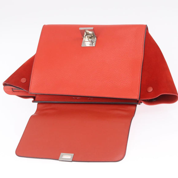 CELINE Trapeze Hand Bag Leather 2way Red Silver Auth 210871A