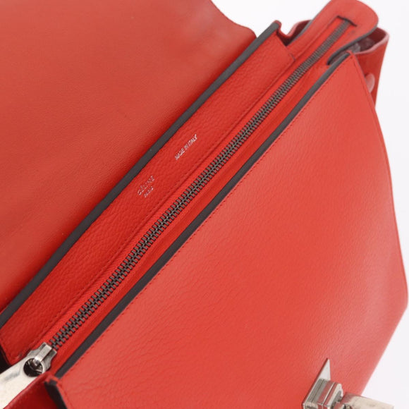 CELINE Trapeze Hand Bag Leather 2way Red Silver Auth 210871A