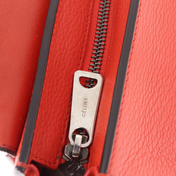 CELINE Trapeze Hand Bag Leather 2way Red Silver Auth 210871A