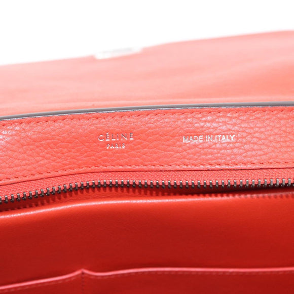 CELINE Trapeze Hand Bag Leather 2way Red Silver Auth 210871A