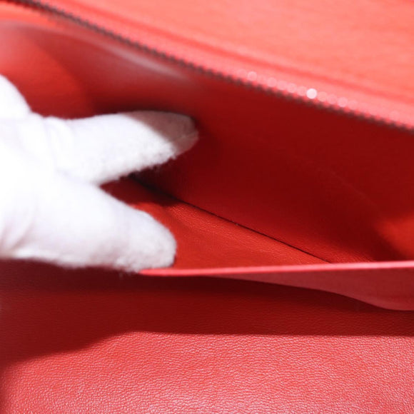 CELINE Trapeze Hand Bag Leather 2way Red Silver Auth 210871A