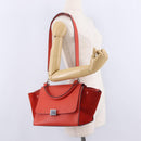 CELINE Trapeze Hand Bag Leather 2way Red Silver Auth 210871A-29