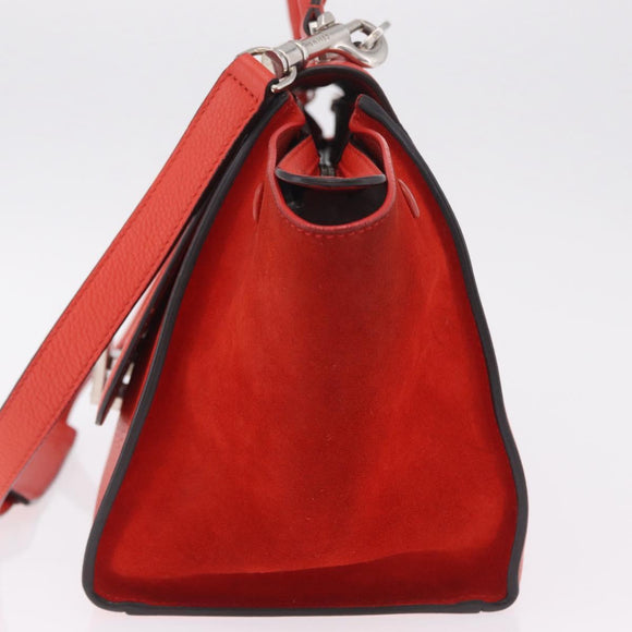 CELINE Trapeze Hand Bag Leather 2way Red Silver Auth 210871A