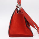CELINE Trapeze Hand Bag Leather 2way Red Silver Auth 210871A-5