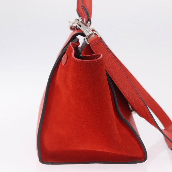 CELINE Trapeze Hand Bag Leather 2way Red Silver Auth 210871A