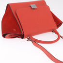 CELINE Trapeze Hand Bag Leather 2way Red Silver Auth 210871A-6