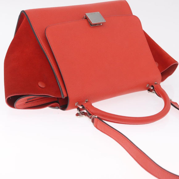 CELINE Trapeze Hand Bag Leather 2way Red Silver Auth 210871A