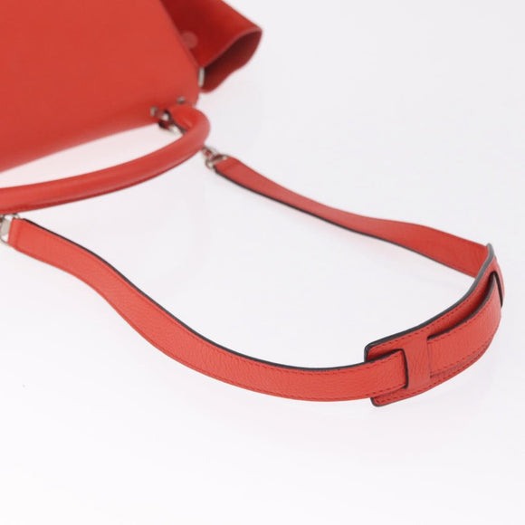 CELINE Trapeze Hand Bag Leather 2way Red Silver Auth 210871A