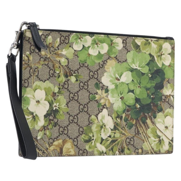 GUCCI GG Blooms Clutch Bag PVC Beige Silver 411691 Auth 210875A