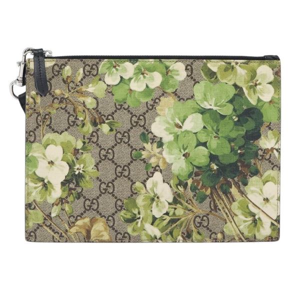 GUCCI GG Blooms Clutch Bag PVC Beige Silver 411691 Auth 210875A