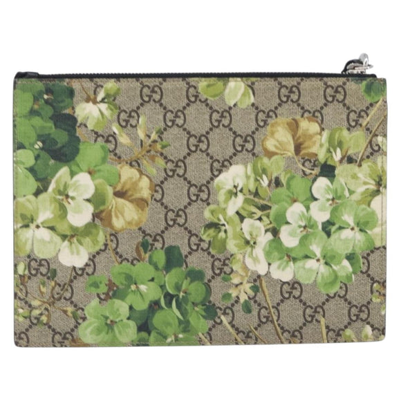 GUCCI GG Blooms Clutch Bag PVC Beige Silver 411691 Auth 210875A