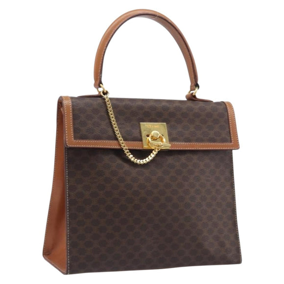 CELINE Macadam Canvas Hand Bag PVC Leather Brown Gold Auth 210885V