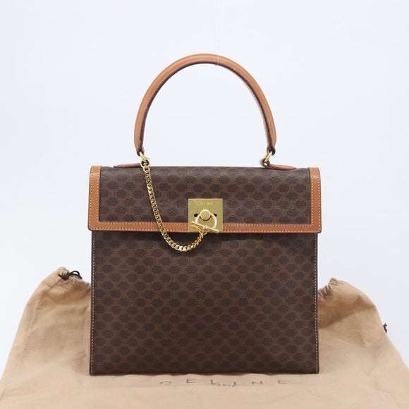 CELINE Macadam Canvas Hand Bag PVC Leather Brown Gold Auth 210885V