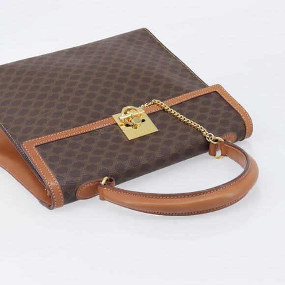 CELINE Macadam Canvas Hand Bag PVC Leather Brown Gold Auth 210885V