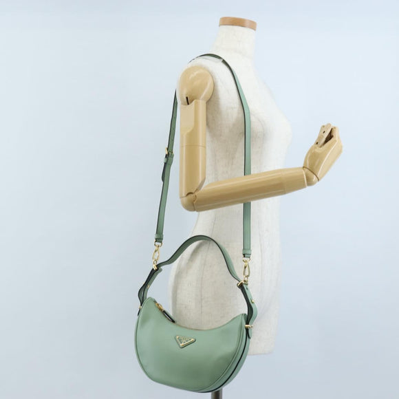 PRADA Shoulder Bag Leather 2way Green Gold Tone Auth 210888SAM