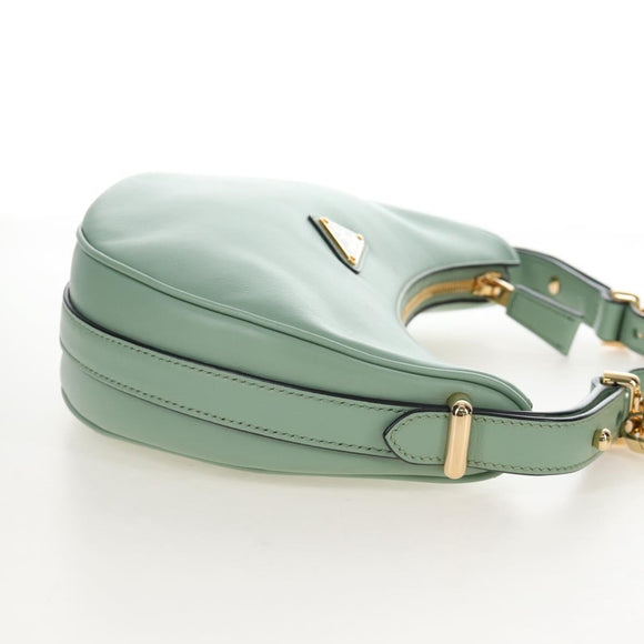 PRADA Shoulder Bag Leather 2way Green Gold Tone Auth 210888SAM