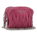 Miu Miu Matelasse Chain Shoulder Bag Leather Pink Silver Auth 210910-1