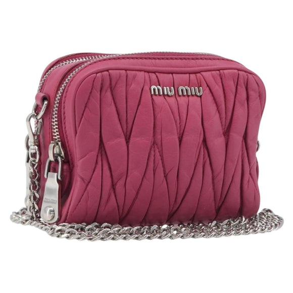 Miu Miu Matelasse Chain Shoulder Bag Leather Pink Silver Auth 210910