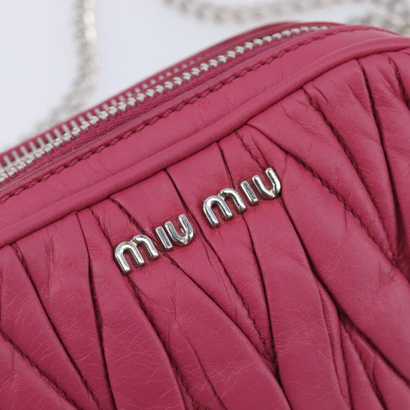 Miu Miu Matelasse Chain Shoulder Bag Leather Pink Silver Auth 210910