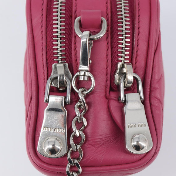 Miu Miu Matelasse Chain Shoulder Bag Leather Pink Silver Auth 210910